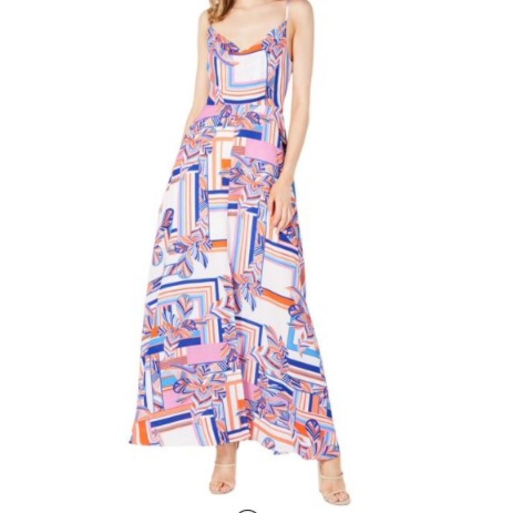 Foxiedox Kai Geometric Floral Multi Print Chiffon Maxi Dress Size X …